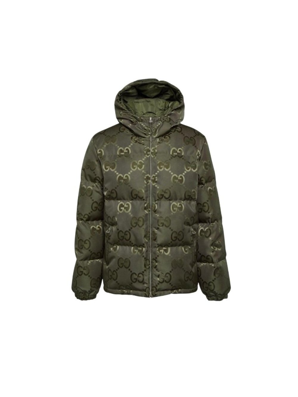 Gucci Men’s Jumbo GG Canvas Down Puffer Hooded Jacket Evergreen Size52 698710